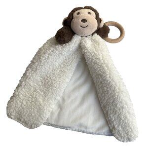 Mud Pie Monkey Teething Blanket Lovey With Wooden Teether & Soft Plush Sherpa